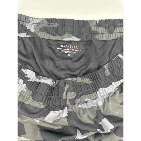 NWOT Athleta 1X Printed Mesh Racer Run Shorts 4” Camo Gray Black - Picture 4 of 9
